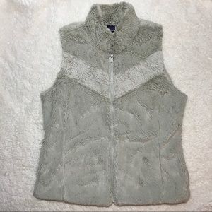 Patagonia Chevron Faux Fur Zip Vest Grey Cream L